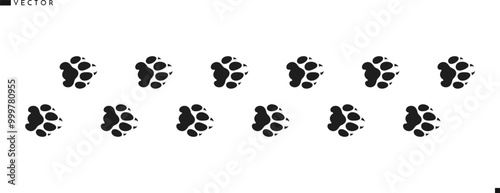 Panther paw prints silhouette. Wild animal. Leopard paw prints on white background