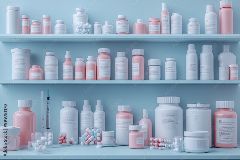 Medicine background for presentation with pills and drugs, AI generated Medicine background for presentation with pills and drugs, AI generated