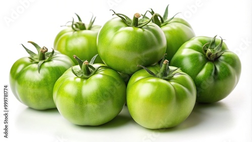 Green tomatoes reflection on white background