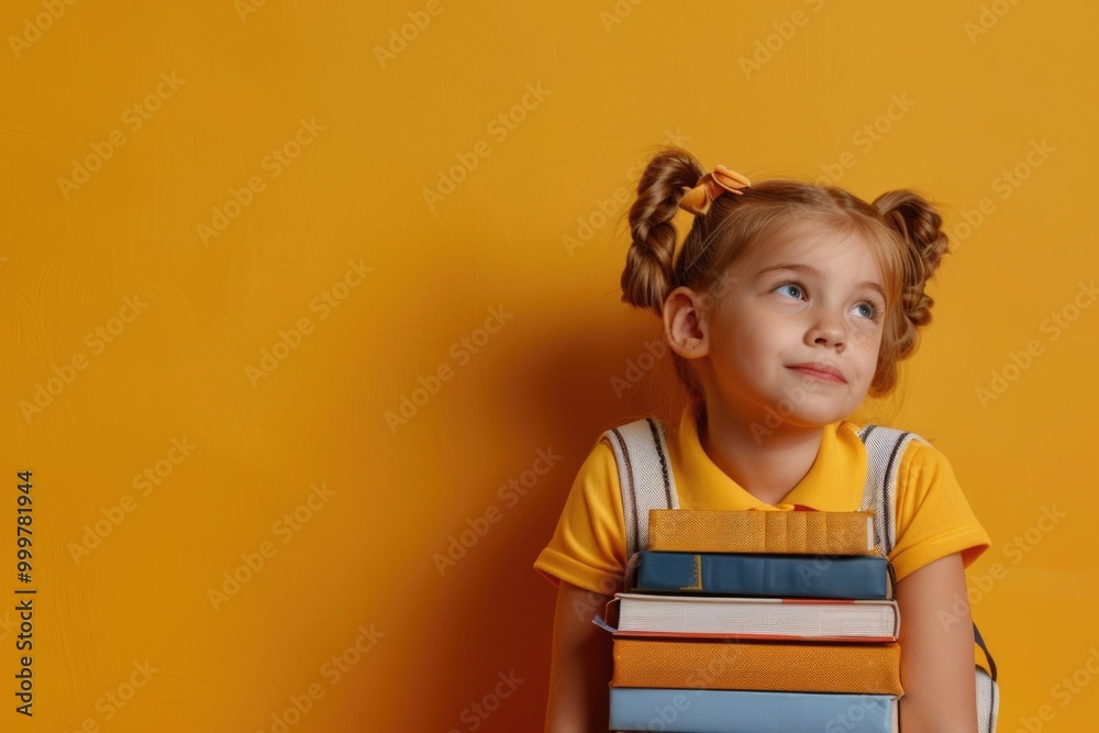 A young girl holding a stack of books A young girl holding a stack of books