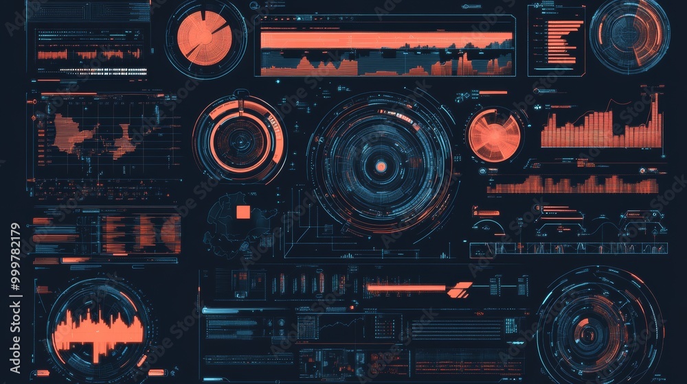 Fototapeta premium Asset Infographics Vector Elements Set for HUD Sci Fi Interfaces