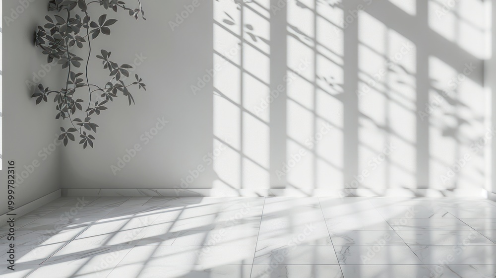 Sunlit White Interior with Window Shadows Sunlit White Interior with Window Shadows