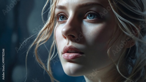 Portrait of a beautiful young woman with blond hair and blue eyes