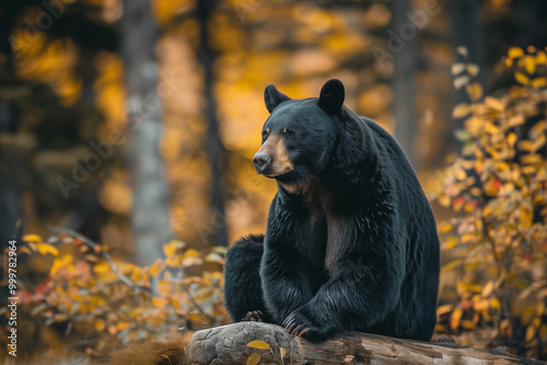 Black Bear in North American Forest Captured in Natural Habitat Highlighting Conservation and Wildlife of Small Intelligent Mammals