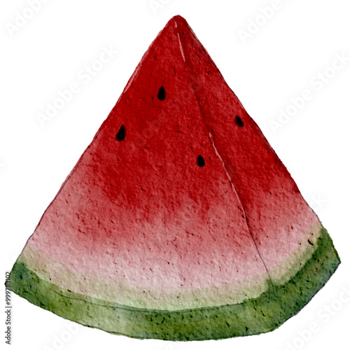 Watercolor hand draw watermelon. Single watermelon painting on watercolor texture. watermelon isolated on white background