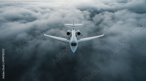 A breathtaking aerial shot of an airplane flying above the dense, fluffy clouds in the sky, symbolizing travel, adventure, and the marvels of modern aviation technology. photo