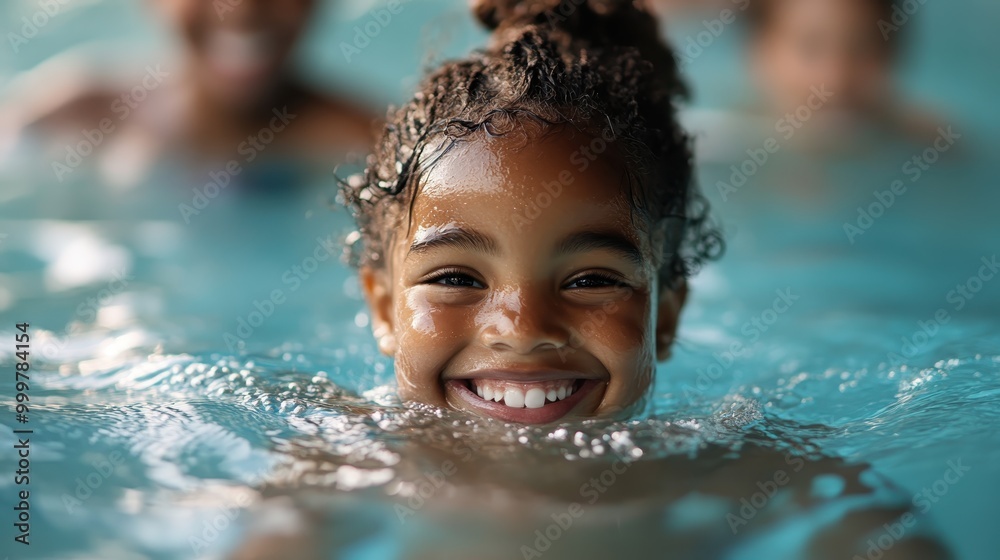 A child with a bright smile swims happily in a swimming pool. The surrounding water droplets and playful joy are captured through this vibrant summer scene. A child with a bright smile swims happily in a swimming pool. The surrounding water droplets and playful joy are captured through this vibrant summer scene.