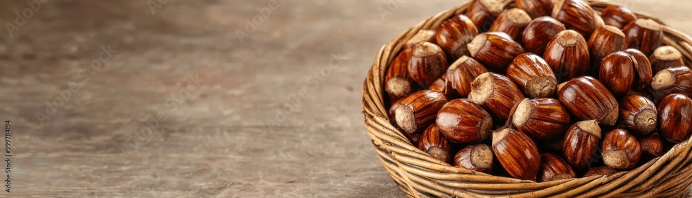 A beautiful wooden basket filled with fresh, shiny hazelnuts, perfect for cooking or snacking. Natural nut collection. A beautiful wooden basket filled with fresh, shiny hazelnuts, perfect for cooking or snacking. Natural nut collection.