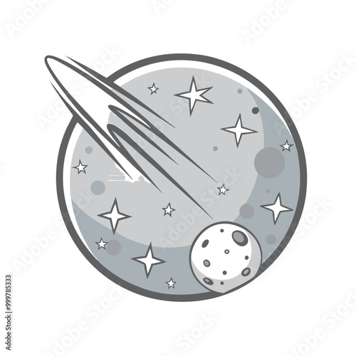 meteor-shower illustration, space exploration theme, gray tones, copy space