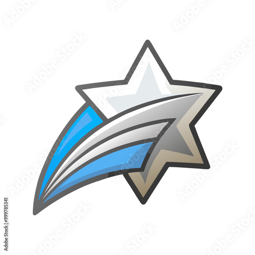 Shooting star illustration, dynamic design, blue and silver colors, copy space