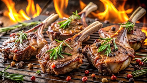 Grilled lamb chops marinated with rosemary and garlic