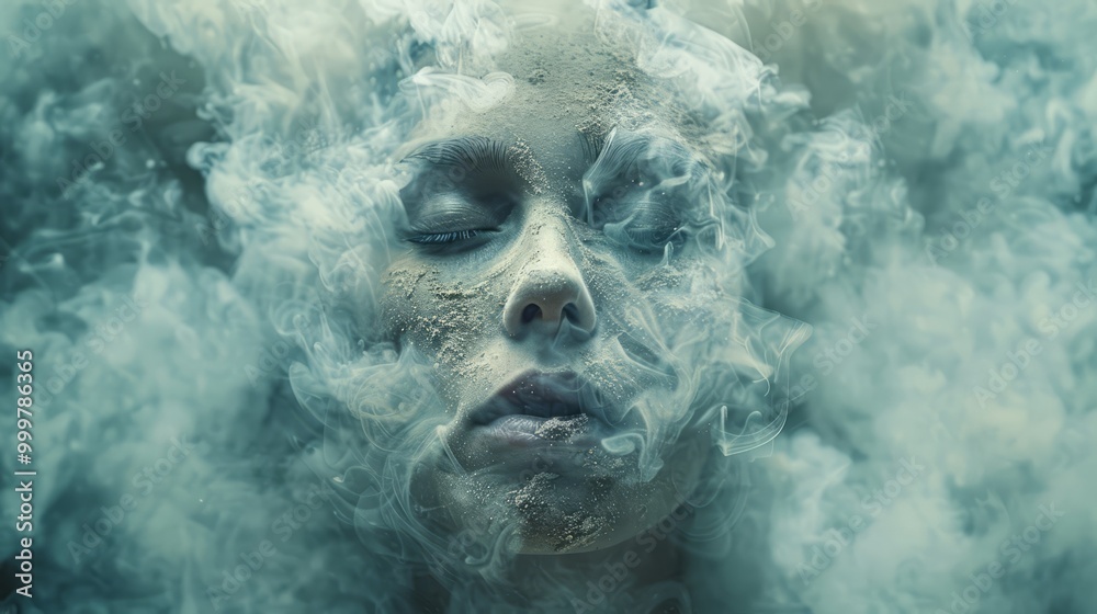 A close-up image of a woman, her thoughts and aspirations veiled in smoke. A close-up image of a woman, her thoughts and aspirations veiled in smoke.