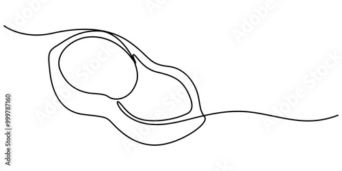 Peanut simple vector drawing. One continuous line art border, background, label design, Peanuts Drawing, One continuous line drawing of whole healthy organic peanut for snack product logo identity.