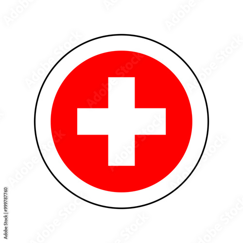 A round icon in the colors of the Swiss flag. "Made in Switzerland" logo concept.