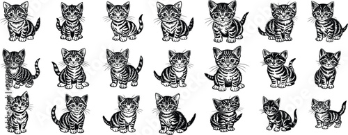 Cat dog pet frame, speech bubble cute set. Hand drawn sketch doodle line style animal pet frame design. Cat, dog paw cute talk speech bubble design. Puppy round footprint badge. Vector illustration.