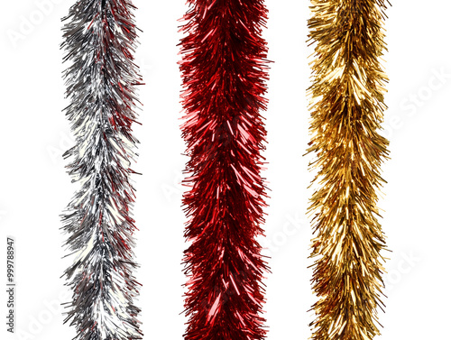 Collection set of christmas tinsel isolated on transparent or white background