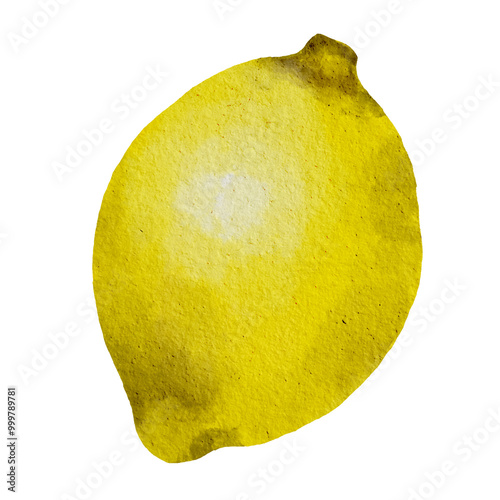 Watercolor lemon on white background. lemon isolated on white. Hand draw lemon on watercolor texture 