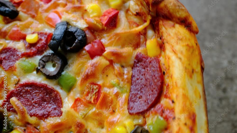 Homemade Italian pizza in close-up Homemade Italian pizza in close-up