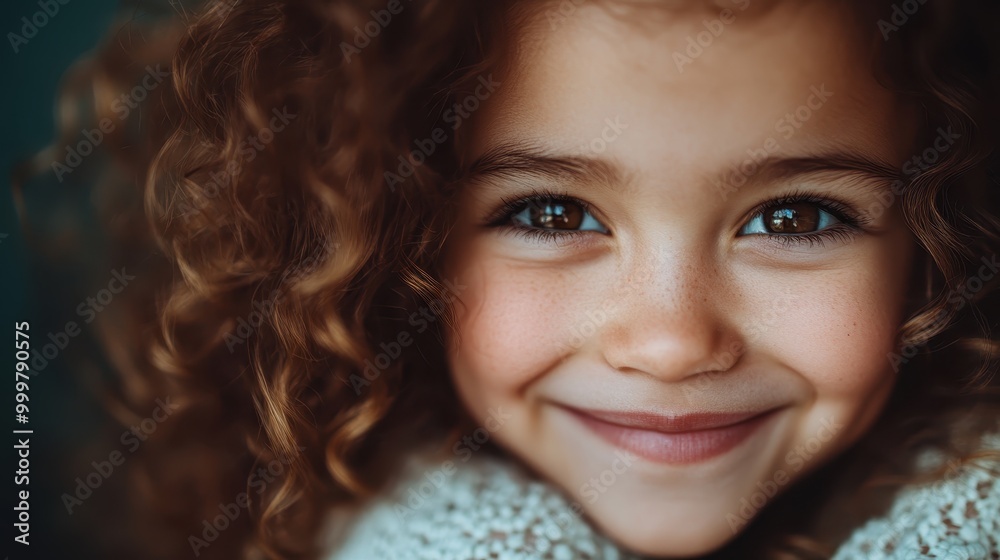 A close-up portrait of a young girl with curly brown hair, her bright eyes full of expression and joy, set against a softly blurred background highlighting her features. A close-up portrait of a young girl with curly brown hair, her bright eyes full of expression and joy, set against a softly blurred background highlighting her features.