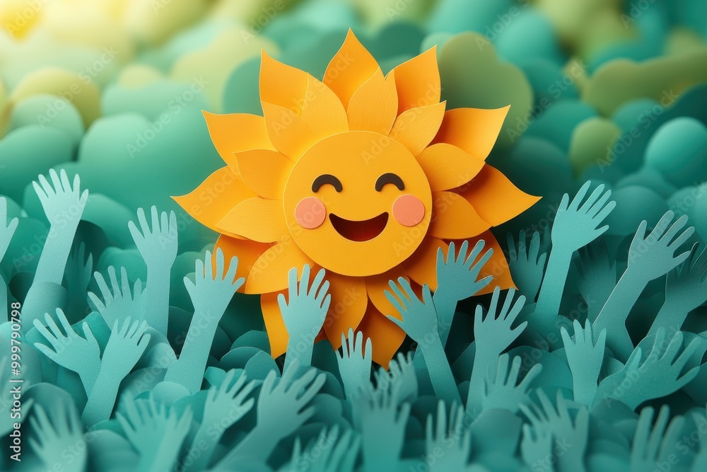 Sun of Support: Paper-Cut Hand Rays Symbolizing Community Backing for Mental Health Awareness Sun of Support: Paper-Cut Hand Rays Symbolizing Community Backing for Mental Health Awareness
