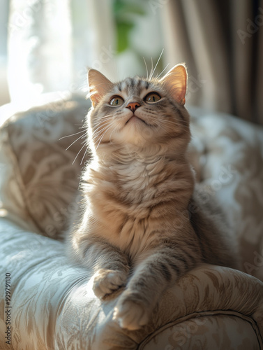 Wallpaper Mural gray cat in an armchair looking upward Torontodigital.ca