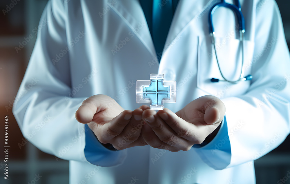 Doctor holding a plus sign in a laboratory focusing on healthcare and scientific research. Doctor holding a plus sign in a laboratory focusing on healthcare and scientific research.
