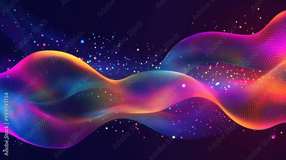 Fototapeta premium Abstract colorful wavy background with glowing particles.
