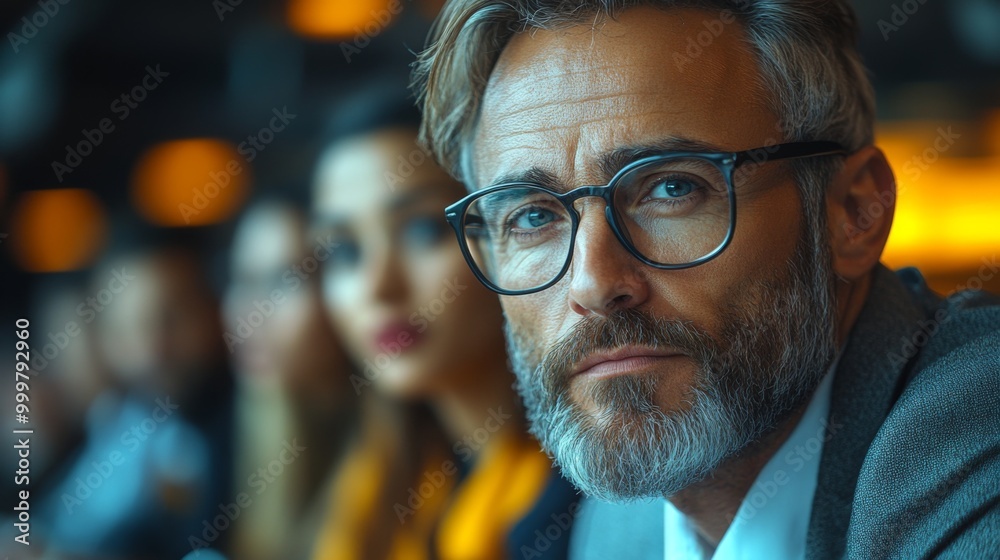 Focused Man in Glasses with Blurred Background Focused Man in Glasses with Blurred Background