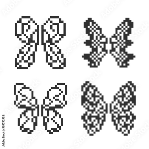 cute monochrome butterfly wings pixel art