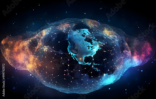 Earth  in Space with Stars and Atmosphere