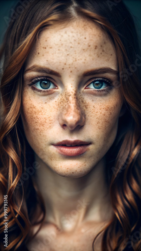 Portrait of young woman with freckles