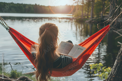 Relaxing in a Hammock by the Lake with a Good Book
