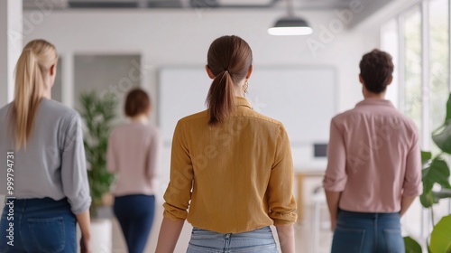 Group of Individuals Facing Away in Modern Office Space