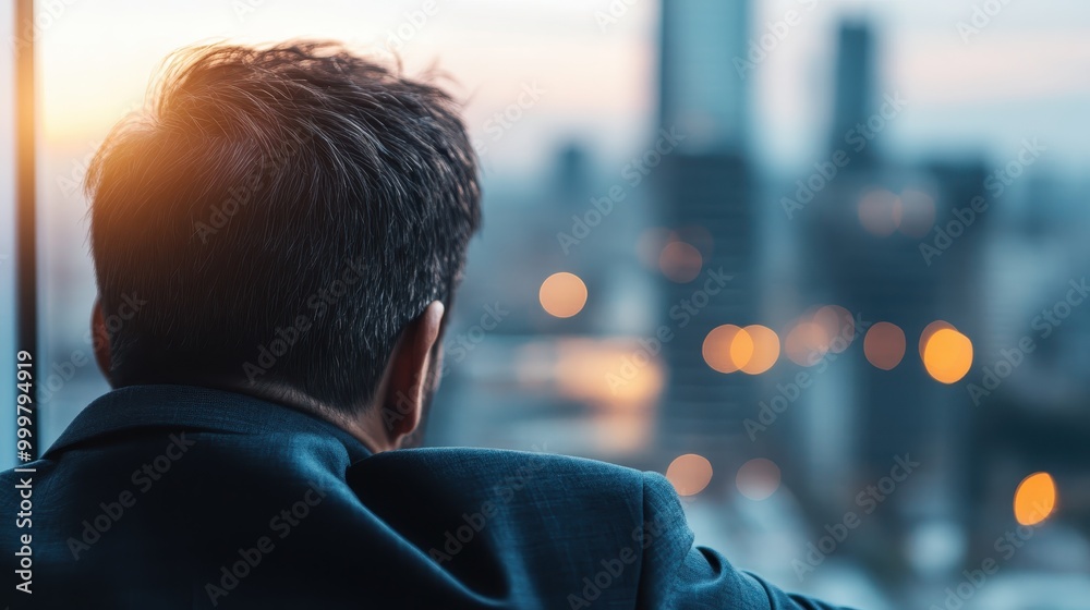 A silhouette of an individual in an office setting, peering over the expansive cityscape with dawn breaking. This image speaks to ambition and a reflective mindset. A silhouette of an individual in an office setting, peering over the expansive cityscape with dawn breaking. This image speaks to ambition and a reflective mindset.