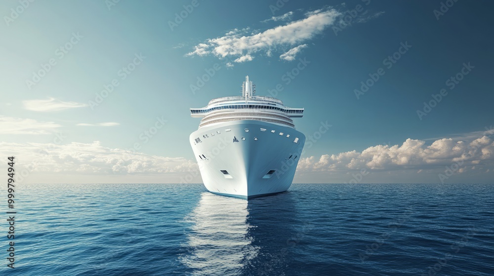 Front view of a modern cruise ship in a calm sea with crystal clear water. Generative AI