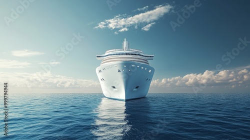 Obraz na płótnie Front view of a modern cruise ship in a calm sea with crystal clear water. Generative AI w salonie