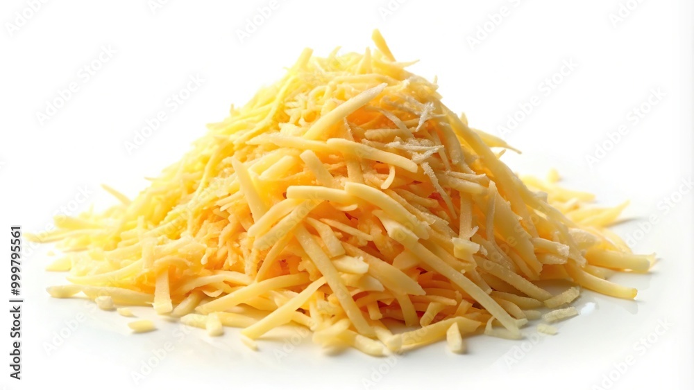 Heap of grated cheese isolated on white background