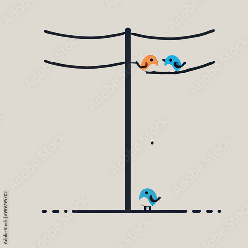 flat illustration of a telegraph pole with minimalistic wires extending out
