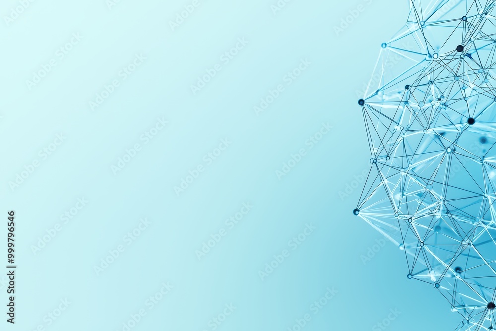 Abstract network structure on a blue background, featuring interconnected nodes.