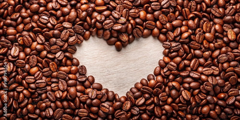 Heart shaped coffee beans in a frame with roasted coffee beans forming a heart shape, shot at a tilted angle Heart shaped coffee beans in a frame with roasted coffee beans forming a heart shape, shot at a tilted angle