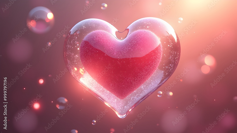 Glowing Glass Heart Floating with Soft Bokeh Lights in the Background Glowing Glass Heart Floating with Soft Bokeh Lights in the Background