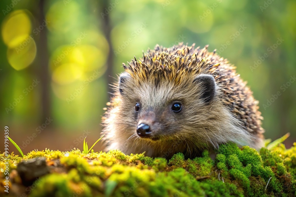 Naklejka premium Hedgehog in natural forest setting Extreme Close-Up