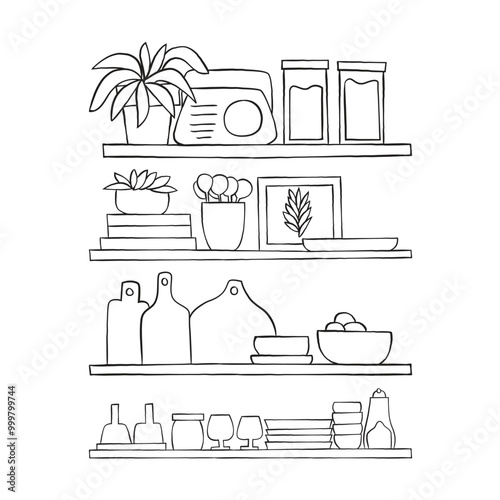 handdrawn doodle shelves illustration