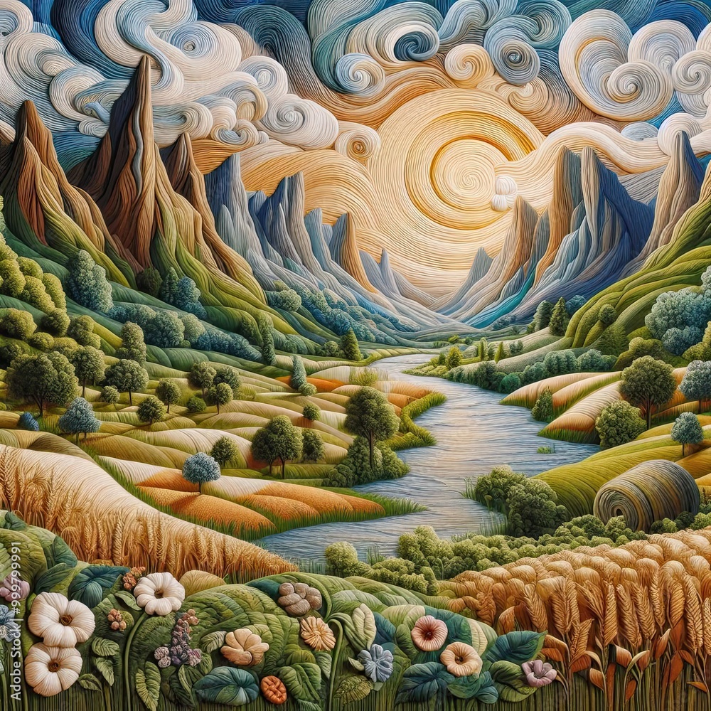 Obraz premium A landscape inspired by a famous poem, created with textiles