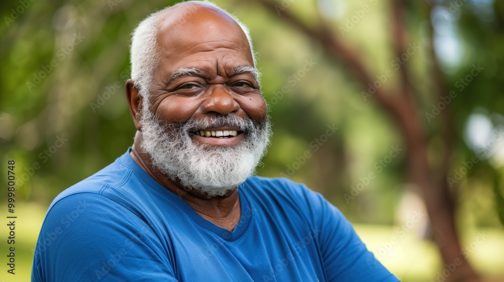 An older Black man enjoys exercising outside, showcasing happiness and vitality An older Black man enjoys exercising outside, showcasing happiness and vitality