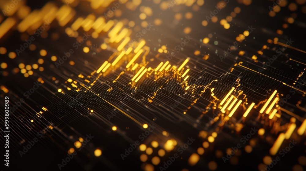Abstract Golden Data Visualization with Glowing Lines and Dots on Dark Background Abstract Golden Data Visualization with Glowing Lines and Dots on Dark Background