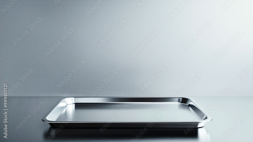 Metal Tray On Smooth Silver Surface For Serving Metal Tray On Smooth Silver Surface For Serving