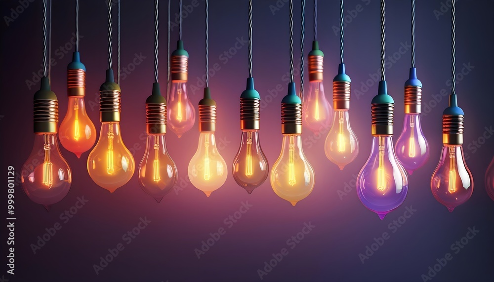Radiant lightbulbs hanging on wires in front of a vintage background. 3D graphics Radiant lightbulbs hanging on wires in front of a vintage background. 3D graphics