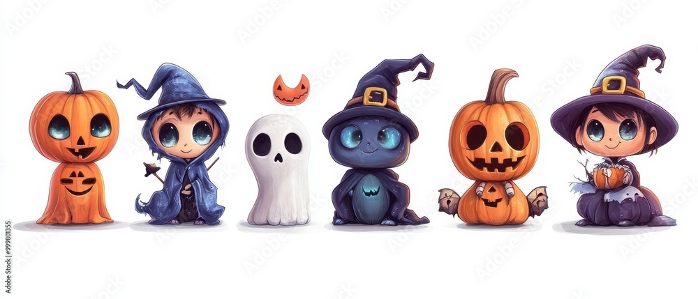 Obraz premium Cute halloween cartoon characters . White isolated background