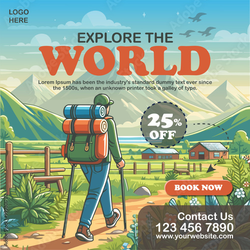 vector illustration of explore the world poster for booking purpose